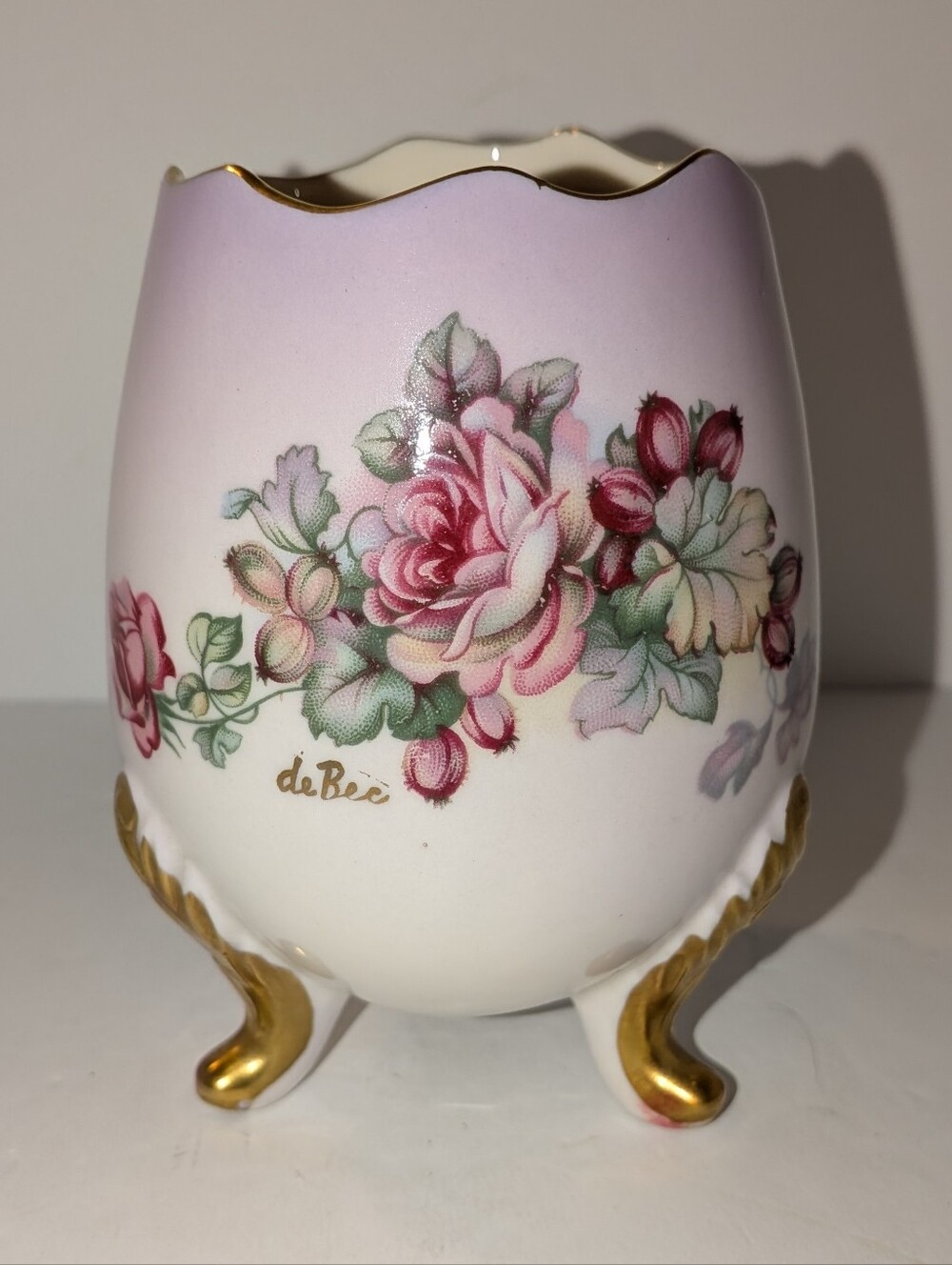 Vintage Imperial de Bec Porcelain Footed Egg Vase Germany 3" Round, 4.5" Tall